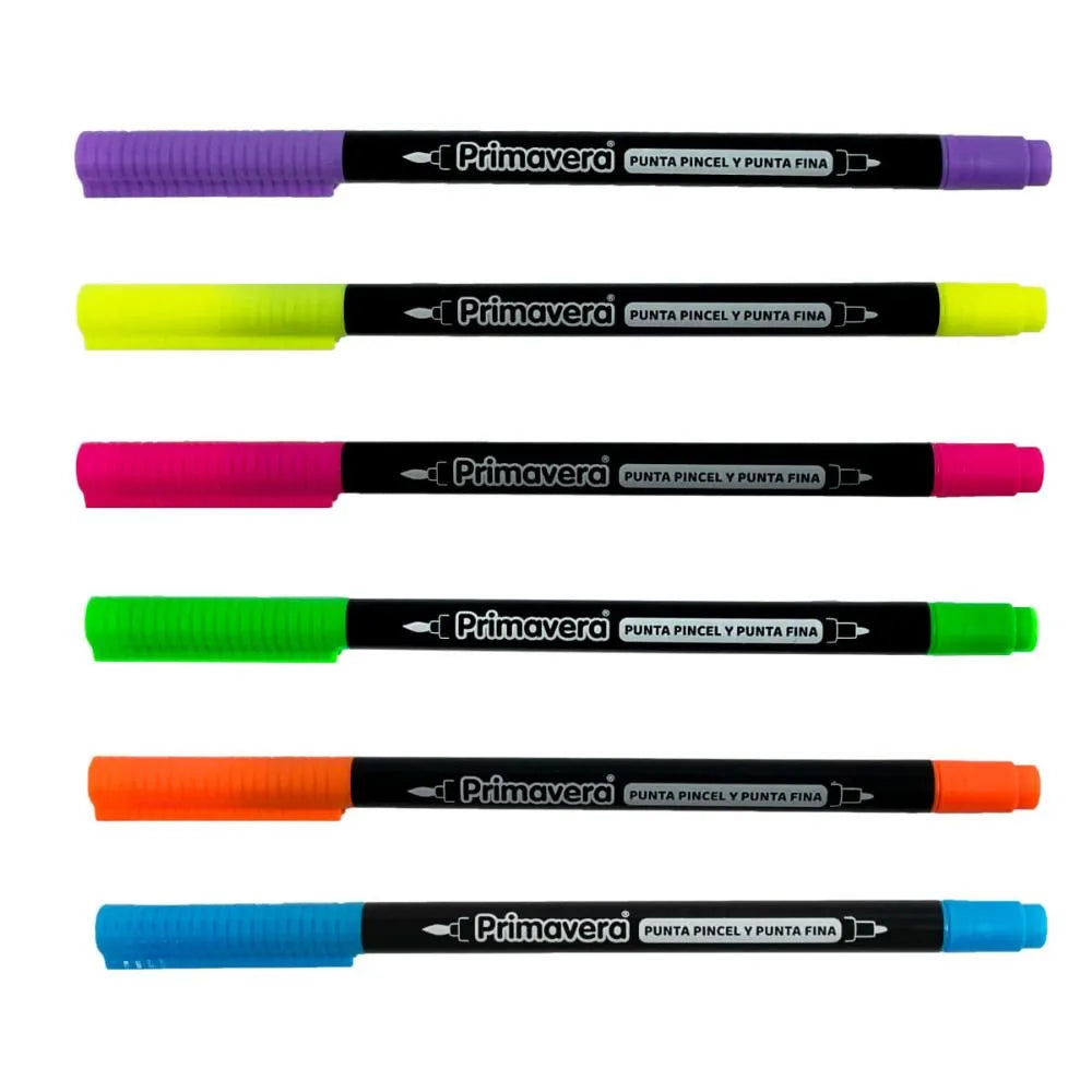 Plumon Doble Punta Pincel Fluorescente Primavera x6