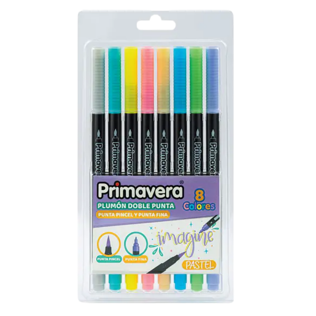 Plumon Doble Punta Pincel Pastel Primavera x8