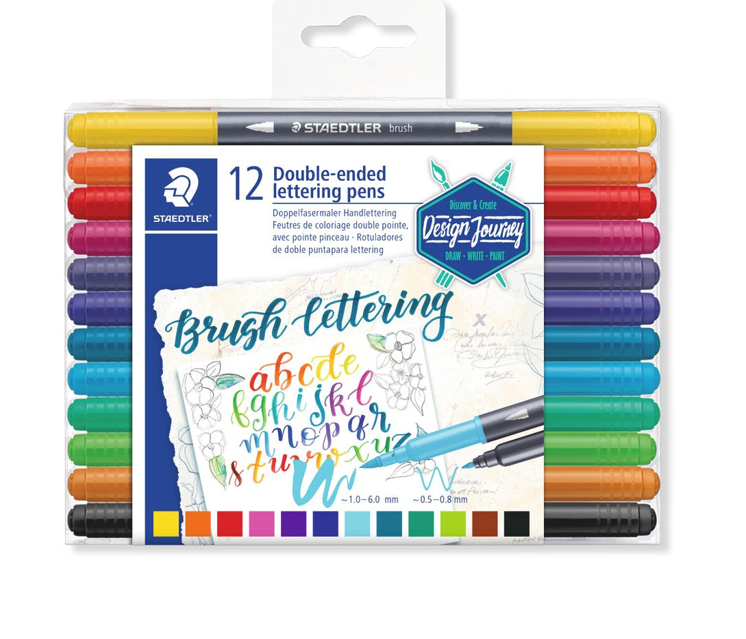 Plumones Doble Punta Pincel X 12 Staedtler Brush Lettering